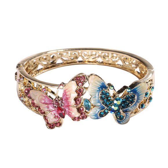 Enameled Butterfly Bangle Bracelet in Goldtone - Picture 3 of 5